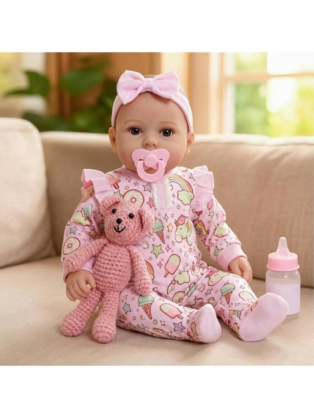 17in Smiling Realistic Baby Doll Awake Poseable Soft Cloth Body